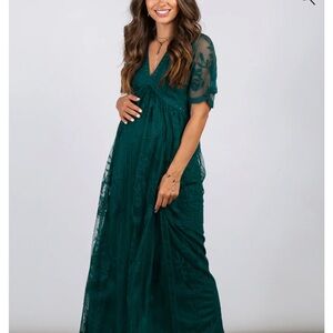 Pink blush Maternity Green Lace Maxi Dress - Size L